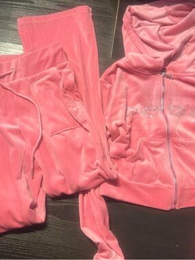 bebe Pink Velour Zip Hoodie Jacket with Rhinestone Logo